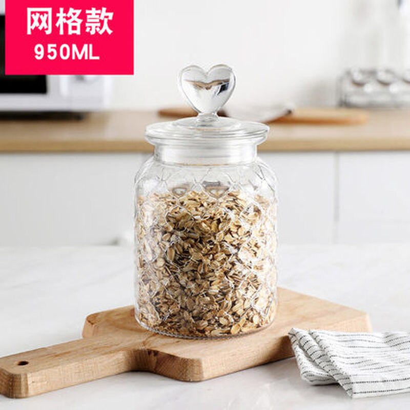 Modern Heart-shaped Sealed Glass Jar Kitchen Seasoning Coffee Bean Jar Transparent Glass Jar Candy Food Glass Storage Container