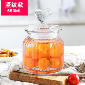 Modern Heart-shaped Sealed Glass Jar Kitchen Seasoning Coffee Bean Jar Transparent Glass Jar Candy Food Glass Storage Container