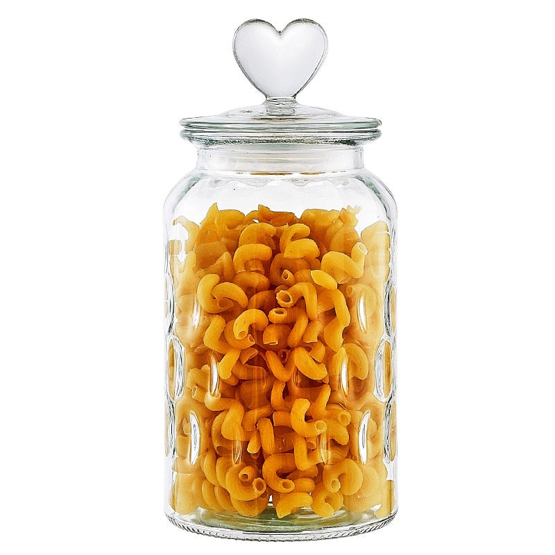 Modern Heart-shaped Sealed Glass Jar Kitchen Seasoning Coffee Bean Jar Transparent Glass Jar Candy Food Glass Storage Container