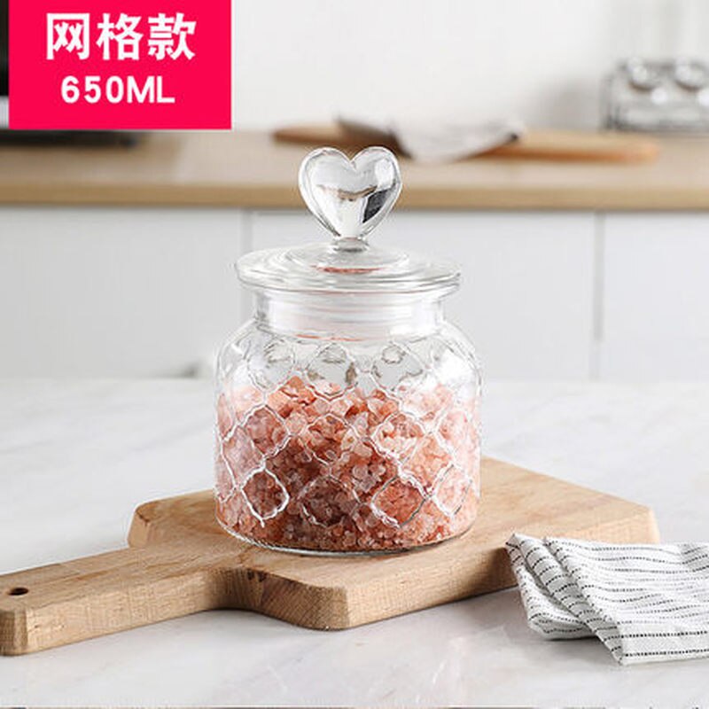 Modern Heart-shaped Sealed Glass Jar Kitchen Seasoning Coffee Bean Jar Transparent Glass Jar Candy Food Glass Storage Container