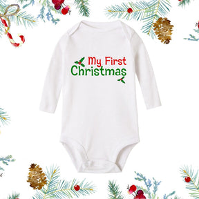 My First Christmas Newborn Baby White Long Sleeve Romper Cartoon Snowman Print Outfit Infant Baptism Bodysuit Clothes Xmas Gift