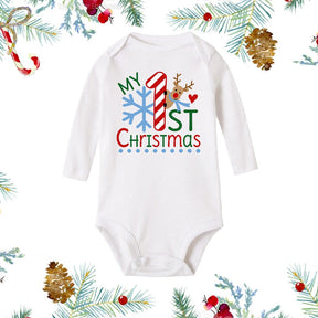 My First Christmas Newborn Baby White Long Sleeve Romper Cartoon Snowman Print Outfit Infant Baptism Bodysuit Clothes Xmas Gift