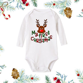 My First Christmas Newborn Baby White Long Sleeve Romper Cartoon Snowman Print Outfit Infant Baptism Bodysuit Clothes Xmas Gift