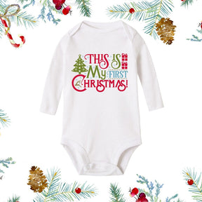 My First Christmas Newborn Baby White Long Sleeve Romper Cartoon Snowman Print Outfit Infant Baptism Bodysuit Clothes Xmas Gift