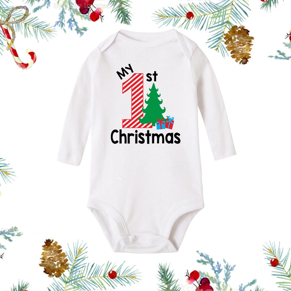 My First Christmas Newborn Baby White Long Sleeve Romper Cartoon Snowman Print Outfit Infant Baptism Bodysuit Clothes Xmas Gift