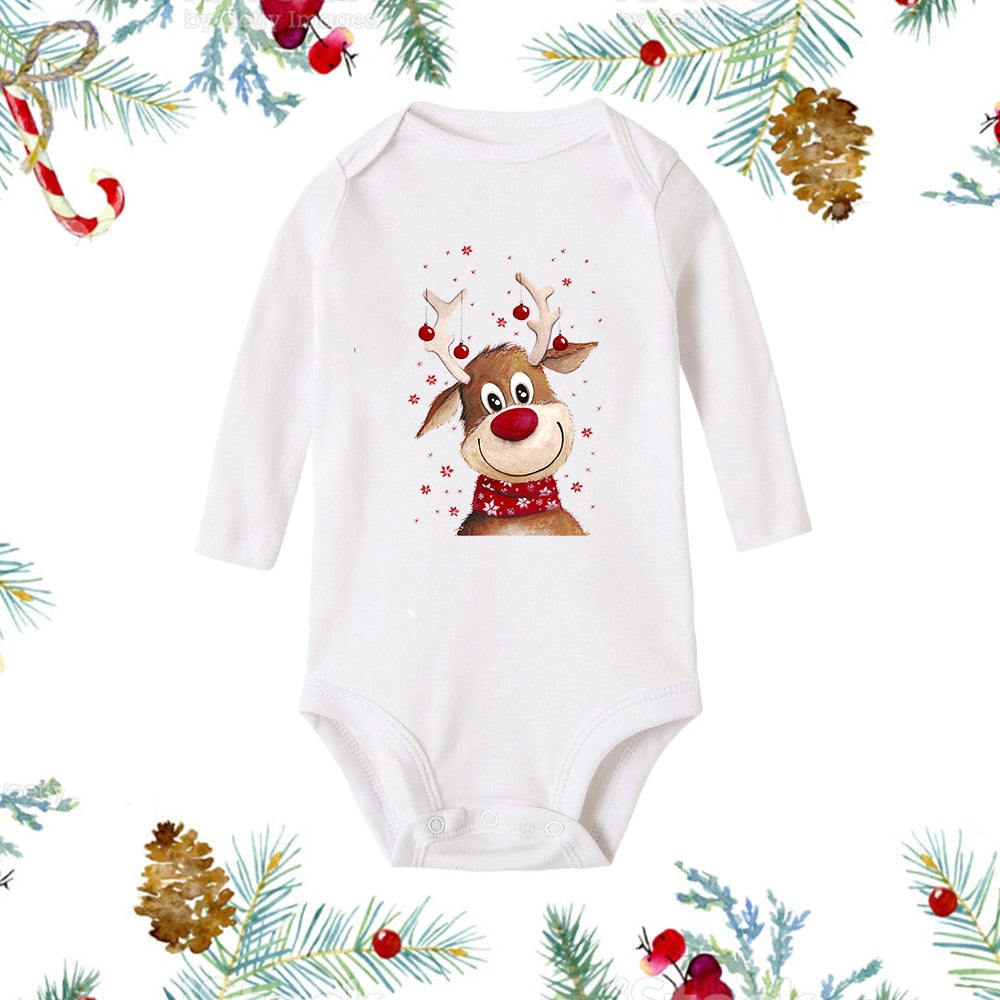 My First Christmas Newborn Baby White Long Sleeve Romper Cartoon Snowman Print Outfit Infant Baptism Bodysuit Clothes Xmas Gift