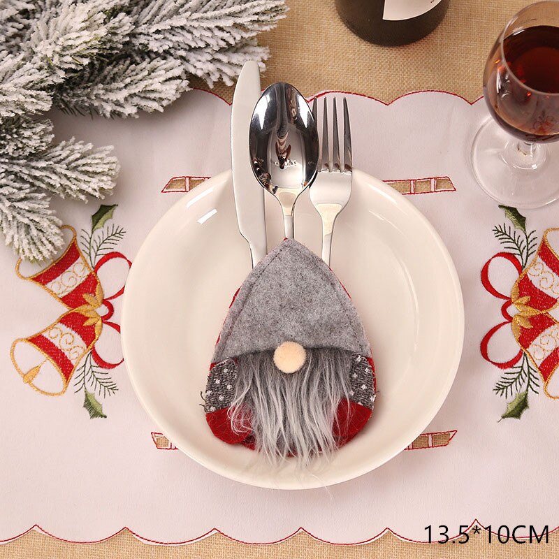 Christmas New Year 2023 Pocket Fork Knife Cutlery Holder Bag Home Party Table Dinner Decorations for Home Tableware Noel