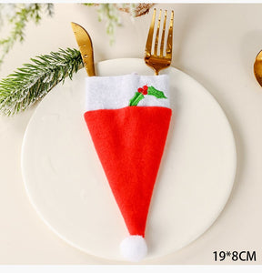 Christmas New Year 2023 Pocket Fork Knife Cutlery Holder Bag Home Party Table Dinner Decorations for Home Tableware Noel