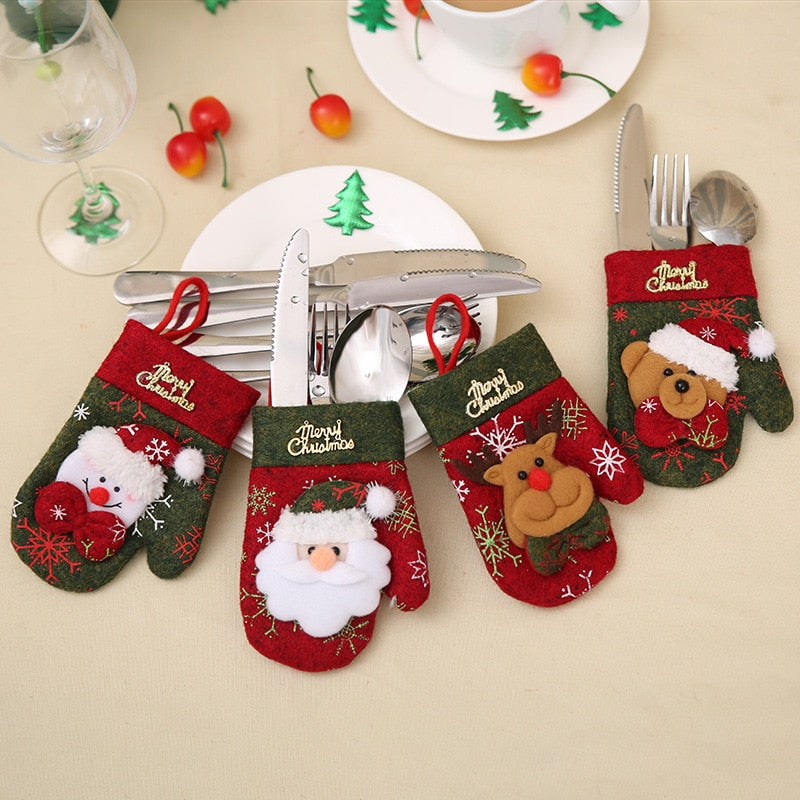 Christmas New Year 2023 Pocket Fork Knife Cutlery Holder Bag Home Party Table Dinner Decorations for Home Tableware Noel