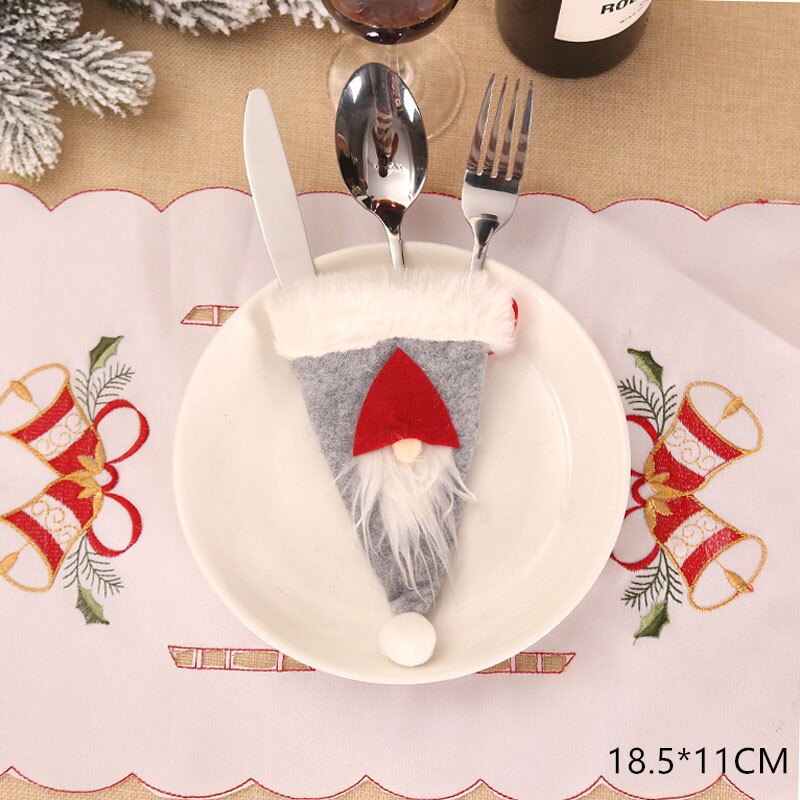 Christmas New Year 2023 Pocket Fork Knife Cutlery Holder Bag Home Party Table Dinner Decorations for Home Tableware Noel