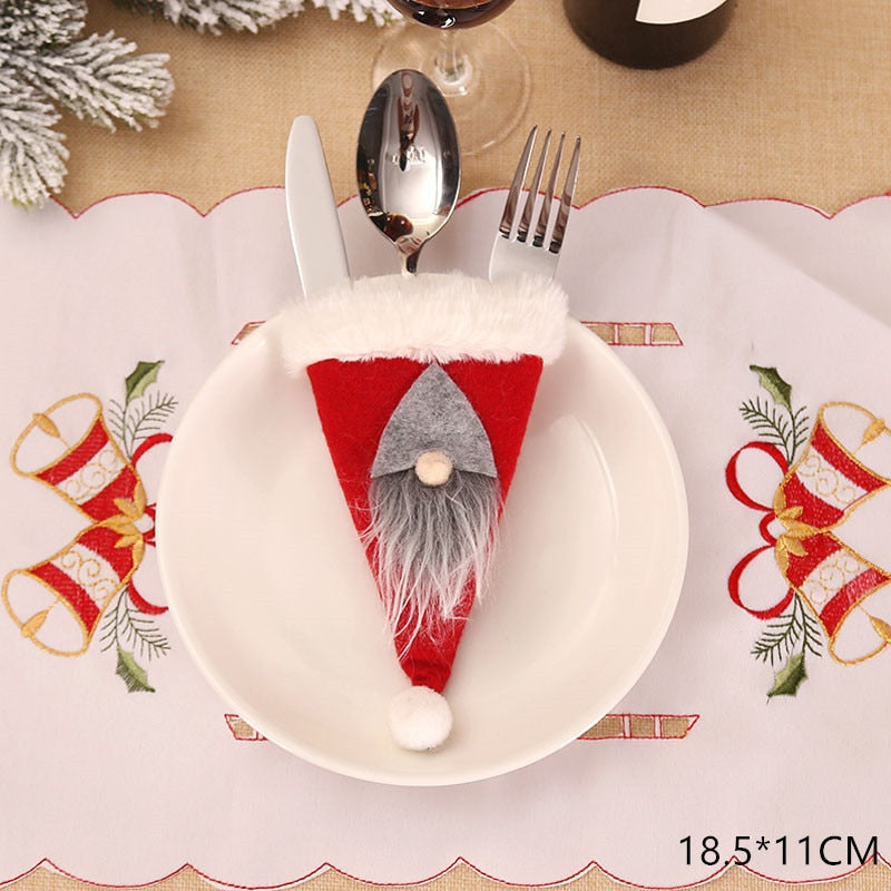 Christmas New Year 2023 Pocket Fork Knife Cutlery Holder Bag Home Party Table Dinner Decorations for Home Tableware Noel