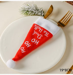 Christmas New Year 2023 Pocket Fork Knife Cutlery Holder Bag Home Party Table Dinner Decorations for Home Tableware Noel