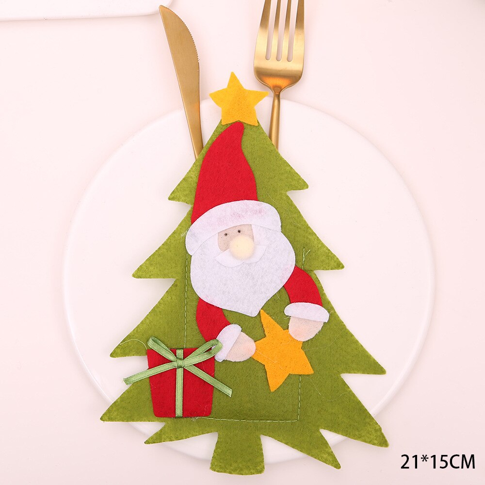 Christmas New Year 2023 Pocket Fork Knife Cutlery Holder Bag Home Party Table Dinner Decorations for Home Tableware Noel