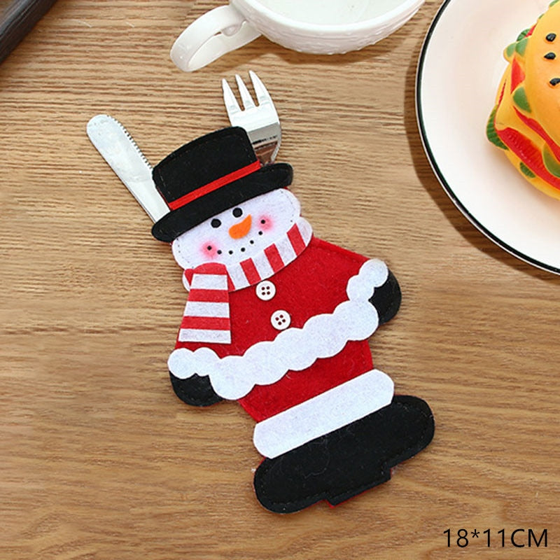 Christmas New Year 2023 Pocket Fork Knife Cutlery Holder Bag Home Party Table Dinner Decorations for Home Tableware Noel