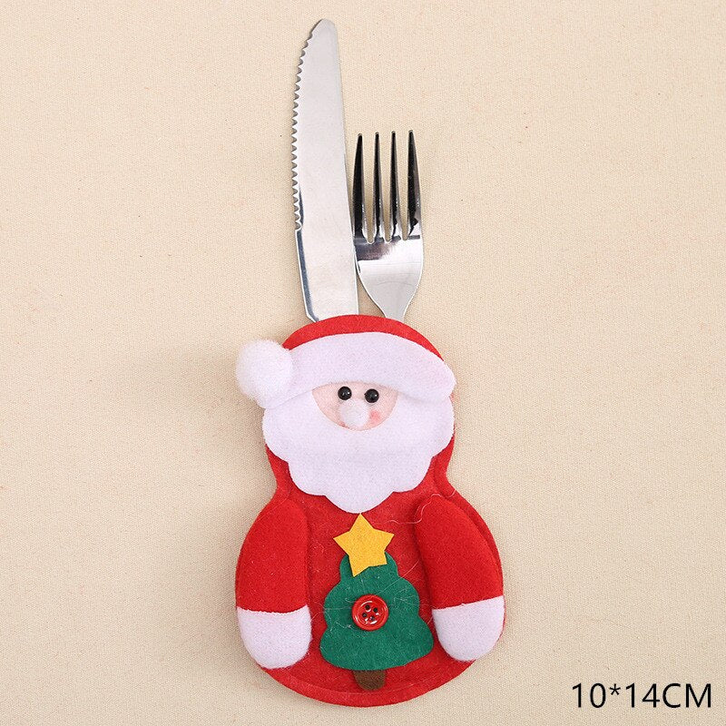 Christmas New Year 2023 Pocket Fork Knife Cutlery Holder Bag Home Party Table Dinner Decorations for Home Tableware Noel