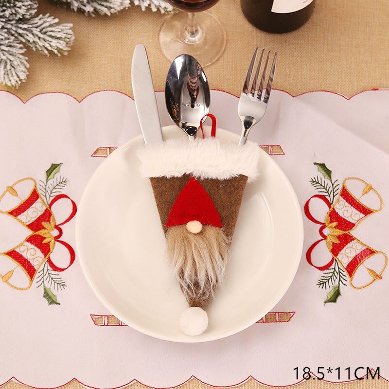 Christmas New Year 2023 Pocket Fork Knife Cutlery Holder Bag Home Party Table Dinner Decorations for Home Tableware Noel