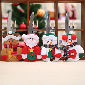 Christmas New Year 2023 Pocket Fork Knife Cutlery Holder Bag Home Party Table Dinner Decorations for Home Tableware Noel