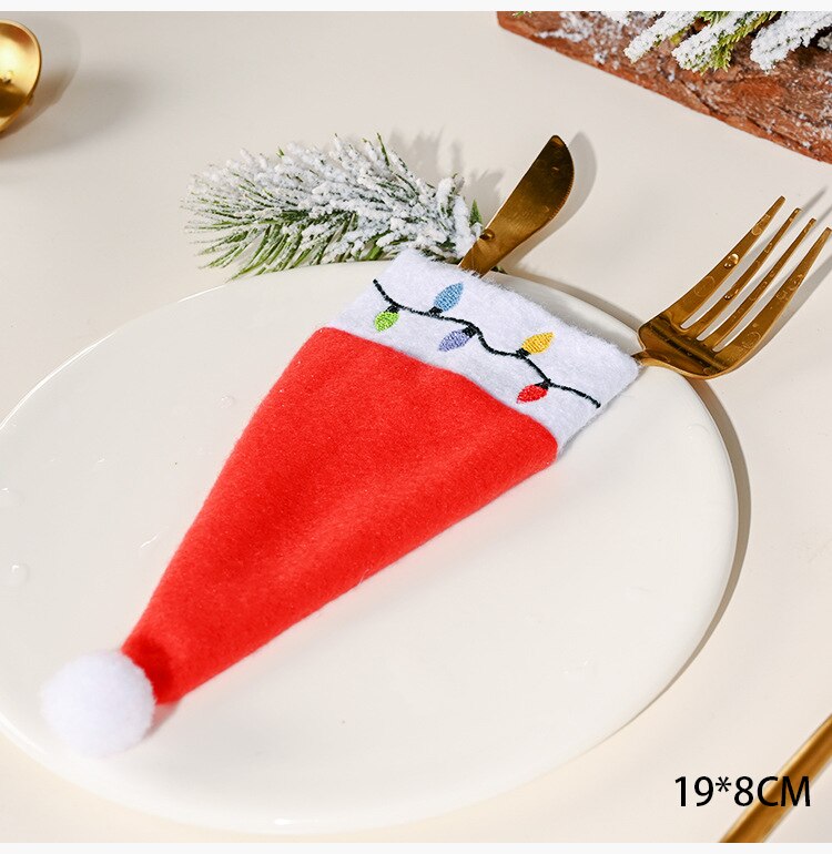 Christmas New Year 2023 Pocket Fork Knife Cutlery Holder Bag Home Party Table Dinner Decorations for Home Tableware Noel