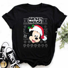 New Mickey Christmas Hat Print T-shirts for Women Fashion Christmas T Shirt Streetwear Female Clothes Kawaii Disney T Shirt Gift