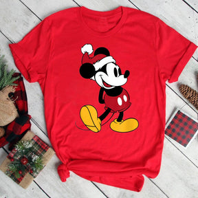 New Mickey Christmas Hat Print T-shirts for Women Fashion Christmas T Shirt Streetwear Female Clothes Kawaii Disney T Shirt Gift