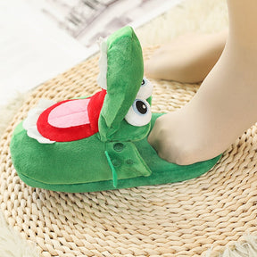 New Style Crocodile Cotton Slippers With Moving Mouth. Funny Non-slip Home Cotton Shoes. Gifts Plush Toy Slippers. Winter Ladies