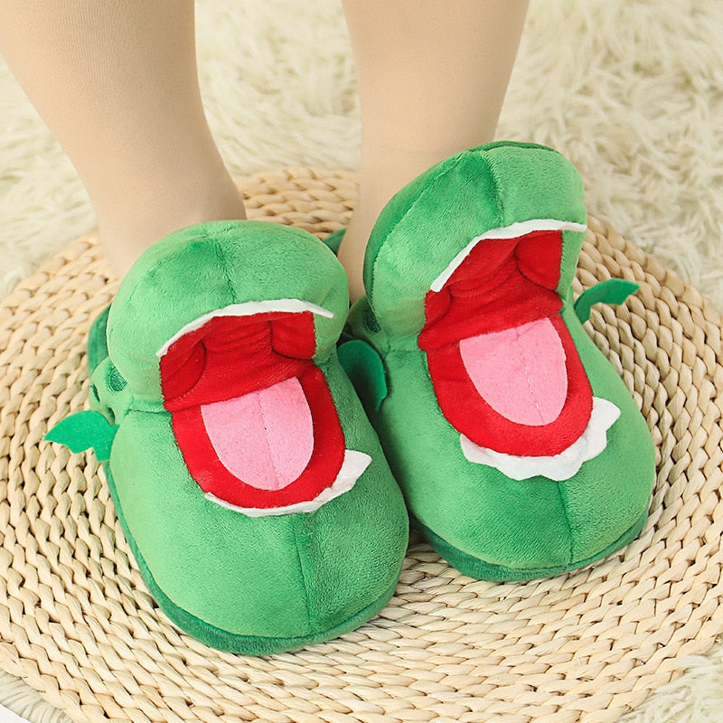 New Style Crocodile Cotton Slippers With Moving Mouth. Funny Non-slip Home Cotton Shoes. Gifts Plush Toy Slippers. Winter Ladies