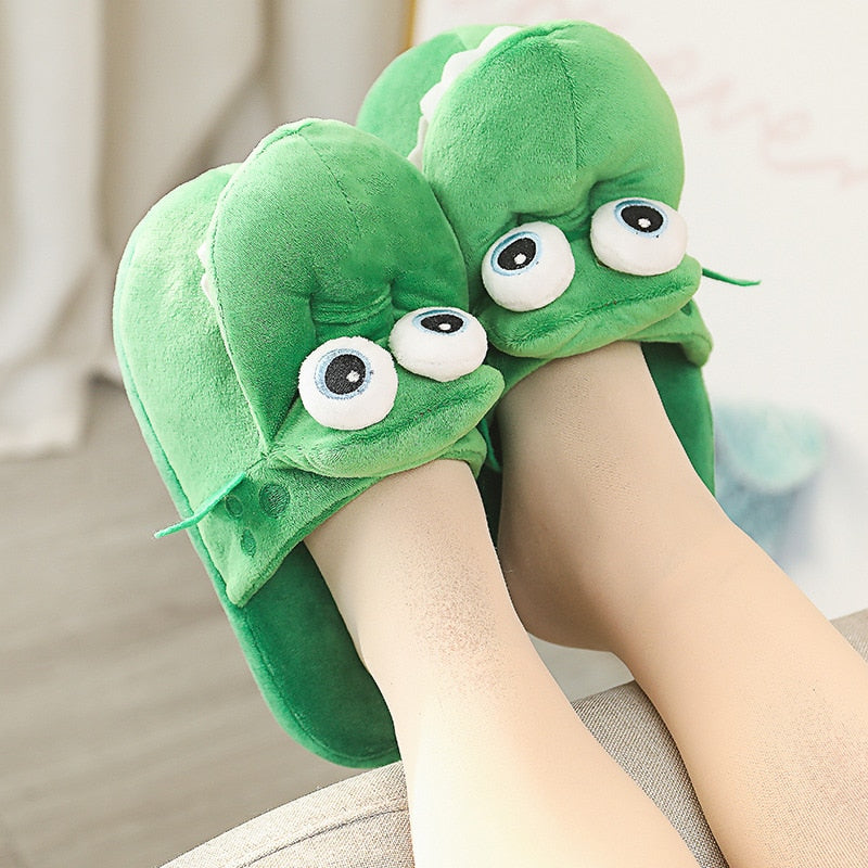 New Style Crocodile Cotton Slippers With Moving Mouth. Funny Non-slip Home Cotton Shoes. Gifts Plush Toy Slippers. Winter Ladies