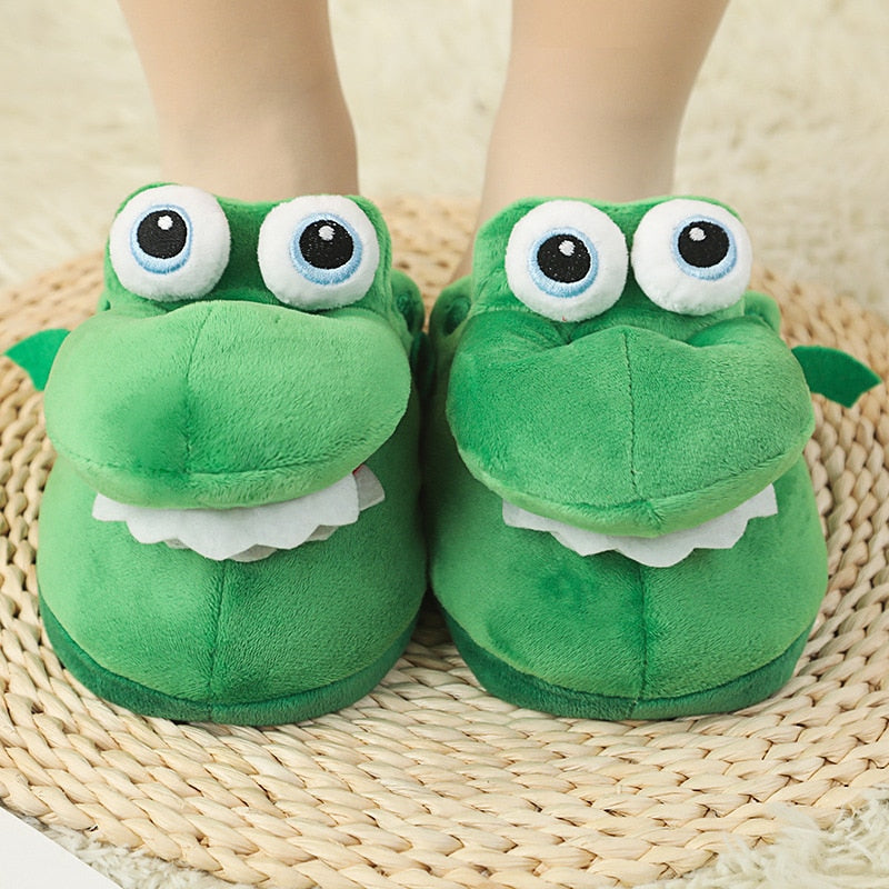 New Style Crocodile Cotton Slippers With Moving Mouth. Funny Non-slip Home Cotton Shoes. Gifts Plush Toy Slippers. Winter Ladies