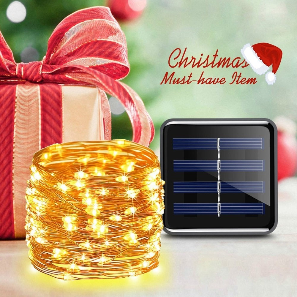 New Year Solar Lamp LED Outdoor 7M/12M/22M/32M String Lights Fairy Waterproof For Holiday Christmas Party Garlands Garden  Decor