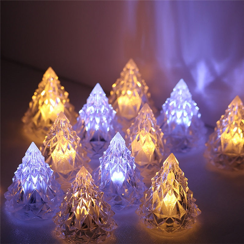 Night Light Crystal Mini Christmas Tree Light Flameless LED Decorative lights indoor LED Lamp Christmas Party Home Table Decor