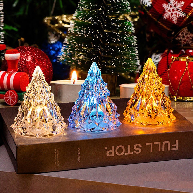 Night Light Crystal Mini Christmas Tree Light Flameless LED Decorative lights indoor LED Lamp Christmas Party Home Table Decor