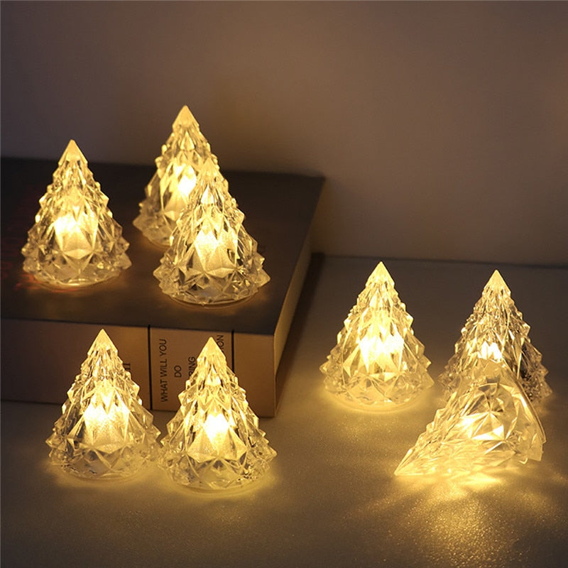 Night Light Crystal Mini Christmas Tree Light Flameless LED Decorative lights indoor LED Lamp Christmas Party Home Table Decor