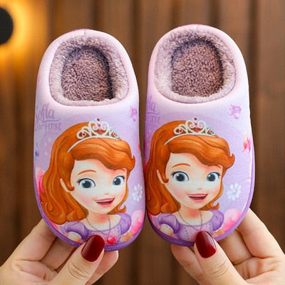 Princess Aisha Winter Children's Cotton Slippers Girl's Parent-child Snow and Ice Strange Fate Non Slip Warm Baby Slippers