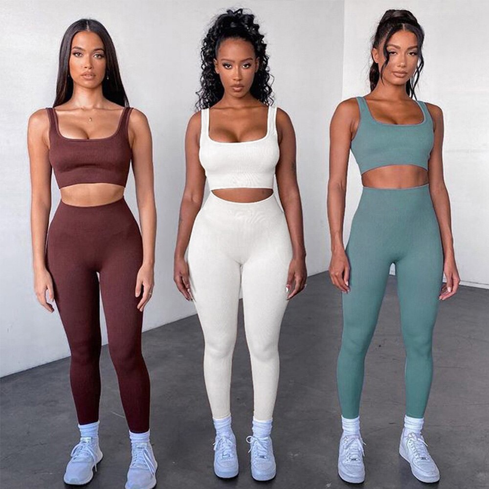 Ribbed Yoga Set Sportswear Women Suit For fitness Seamless Sports Suit Workout Clothes Tracksuit Sports Outfit Gym Clothing Wear