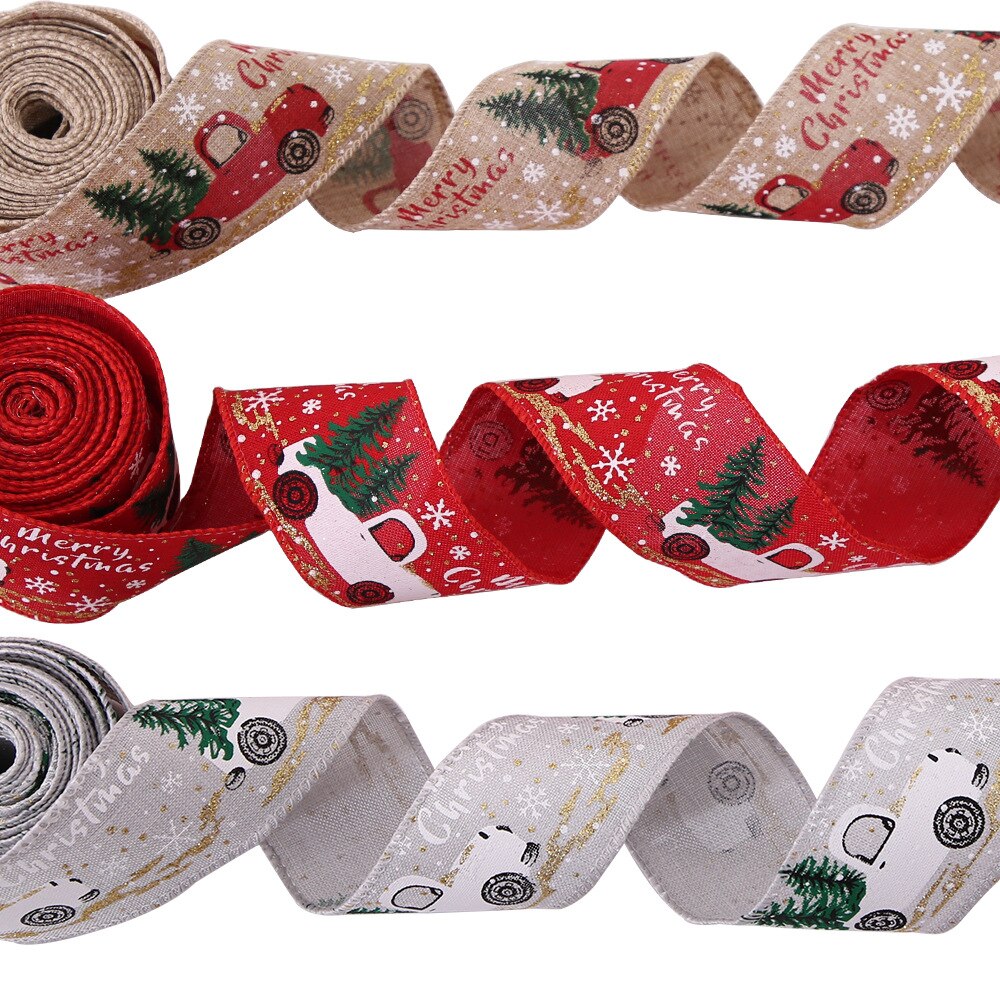 Ribbon Imitation Hemp Ribbon Wire Wire Edge Linen Ribbon Christmas Decoration Red and Green Snowflake Plaid Ribbon 2 M/Roll