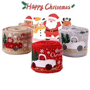 Ribbon Imitation Hemp Ribbon Wire Wire Edge Linen Ribbon Christmas Decoration Red and Green Snowflake Plaid Ribbon 2 M/Roll