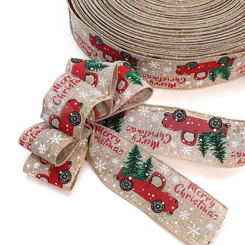 Ribbon Imitation Hemp Ribbon Wire Wire Edge Linen Ribbon Christmas Decoration Red and Green Snowflake Plaid Ribbon 2 M/Roll