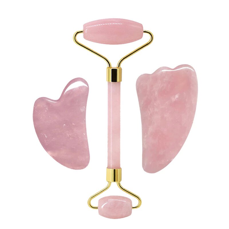 Rose Quartz Face Jade Roller Massagers Guasha Set Gua Sha Tools Natural Stone Gouache Scraper For Facial Massage Beauty Tool