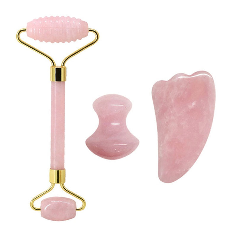 Rose Quartz Face Jade Roller Massagers Guasha Set Gua Sha Tools Natural Stone Gouache Scraper For Facial Massage Beauty Tool