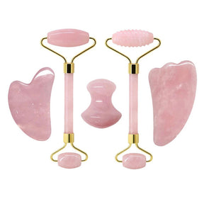 Rose Quartz Face Jade Roller Massagers Guasha Set Gua Sha Tools Natural Stone Gouache Scraper For Facial Massage Beauty Tool