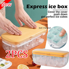 Press Type Silicone Square Ice Mold Ice Cube Trays Lid Mold Storage Box