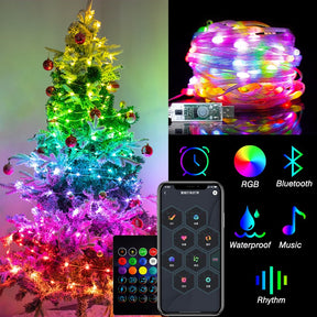 Christmas Tree RGB Lights Smart Bluetooth Control USB LED String Lamp Outdoor App Remote Control Garland Fairy Lights Decoration