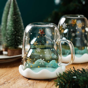 2022 Creative Christmas Coffee Milk Mug Christmas Tree Star Cup Anti-Scalding Double Walls Glass Cup Children's Christmas Gifts