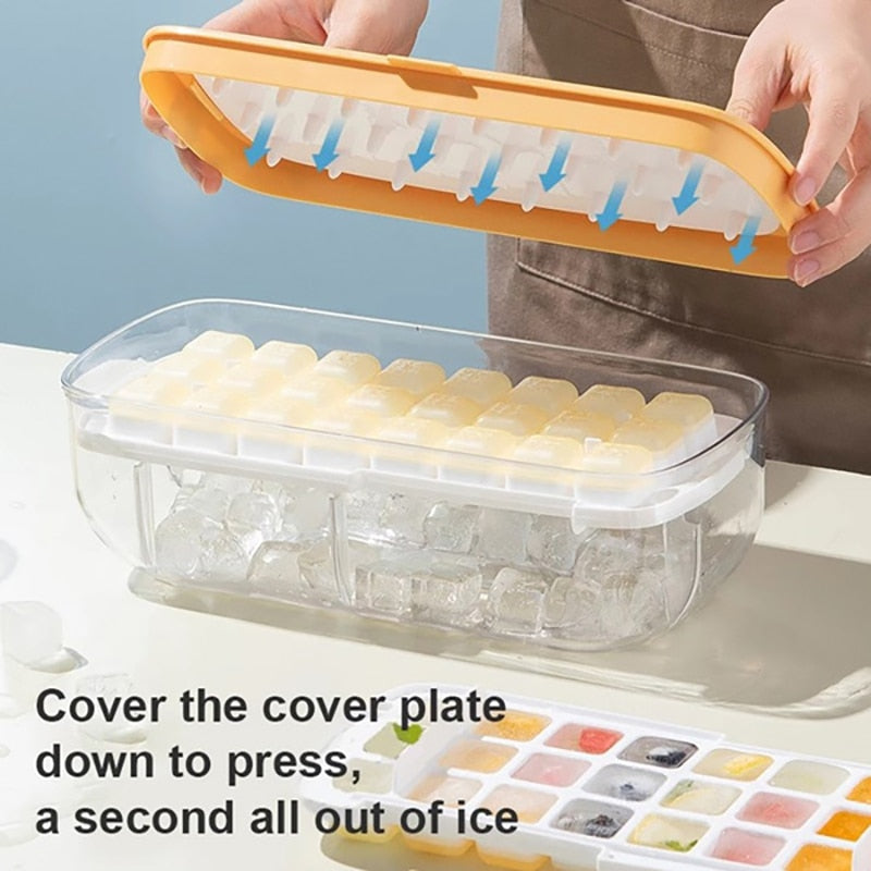 Press Type Silicone Square Ice Mold Ice Cube Trays Lid Mold Storage Box