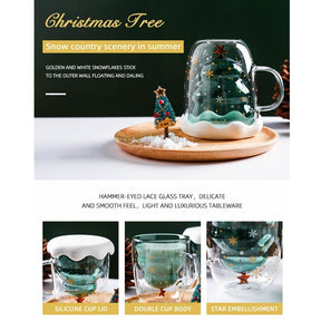 2022 Creative Christmas Coffee Milk Mug Christmas Tree Star Cup Anti-Scalding Double Walls Glass Cup Children's Christmas Gifts