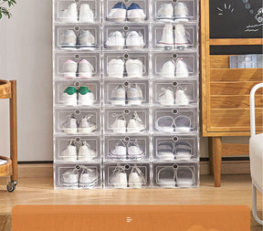 6pcs/Set Fold Plastic Shoes Case Thickened Transparent Drawer Case Plastic Shoe Boxes Stackable Box Shoe Organizer Shoebox