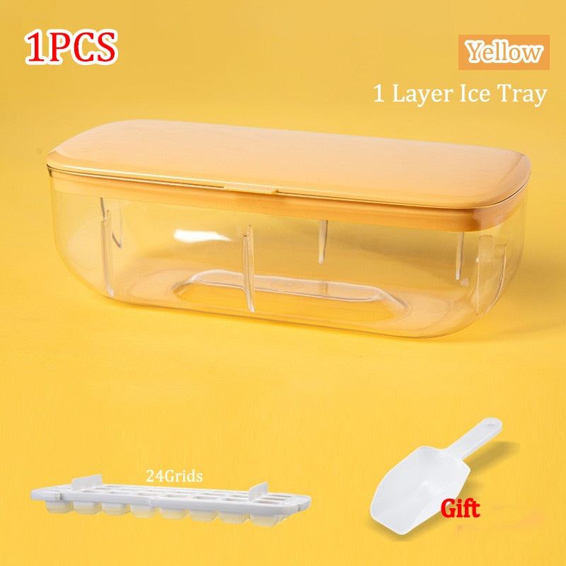 Press Type Silicone Square Ice Mold Ice Cube Trays Lid Mold Storage Box