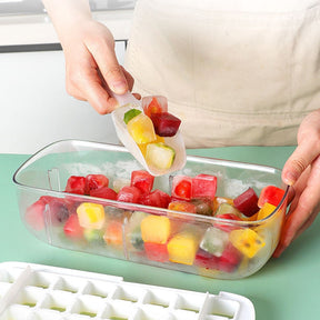 Press Type Silicone Square Ice Mold Ice Cube Trays Lid Mold Storage Box