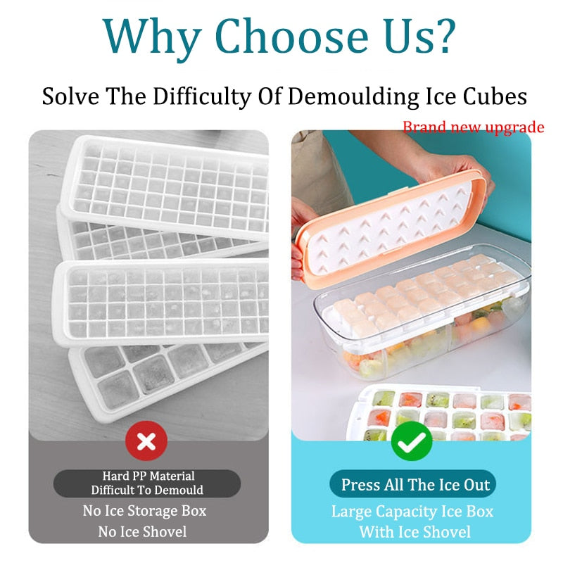 Press Type Silicone Square Ice Mold Ice Cube Trays Lid Mold Storage Box