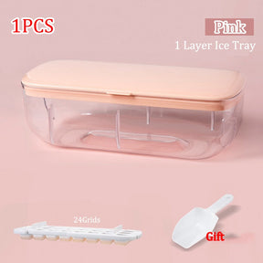 Press Type Silicone Square Ice Mold Ice Cube Trays Lid Mold Storage Box